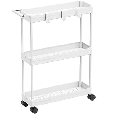 Simple Houseware 3-Tier Slim/Narrow Storage Cart with Handle, 5.5'' Wide x 26.5'' Height Rolling Organizer for Kitchen, Bathroom, Laundry Room - White - Image 1