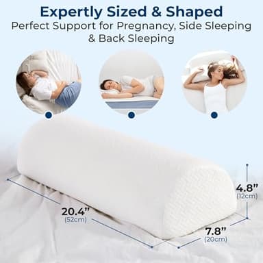 5 STARS UNITED Knee Pillow for Back Sleeping – Memory Foam Cushion for Sciatica Pain Relief – Under Leg Support for Sleeping on Back – Half Moon Bolster for Bed, White - Image 2