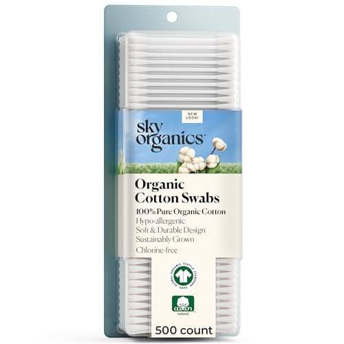 Sky Organics - Organic Cotton Swabs, 500 ct. - Ultra Soft Tips - Strong & Durable - Hypoallergenic - Chlorine Free - Sustainable - with Ebook - Natural, Vegan & Cruelty Free - Skin Care & Self Care - Image 1