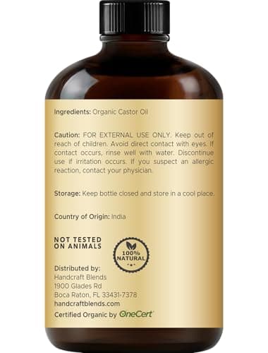 Handcraft Blends Cold-Pressed Organic Castor Oil in Glass Bottle with Lash Brushes - 4 Fl Oz - 100% Pure and Natural - Premium Grade Carrier Oil for Hair Growth, Eyelashes and Eyebrows - Hair and Body - Image 3