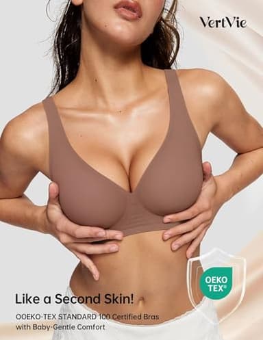 Vertvie Jelly Wireless Bras for Women Push Up Plunge Seamless T-Shirt Bras No Underwire Supportive Full Coverage Bralettes(Coffee,Medium) - Image 4