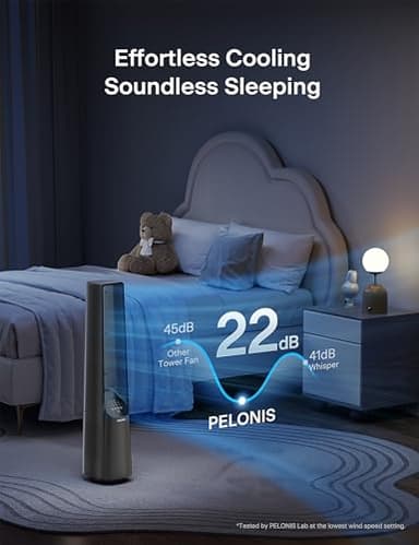 PELONIS 40" Bladeless Tower Fan with Powerful Airflow, Ultra-Quiet DC Motor (22 dB), 6 Speeds, 4 Modes, Remote Control, 7-Hour Timer, 90° Oscillation, Safe Design for Bedroom, Home, Office - Image 6