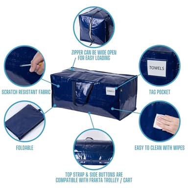 VENO 10 Pack Moving Bags w/Backpack Straps, Heavy Duty, Moving Boxes Alternative, Packing Supplies, Large Storage Totes for Dorm Room Essentials with Zipper for Clothes (Blue, 10 Pack) - Image 7