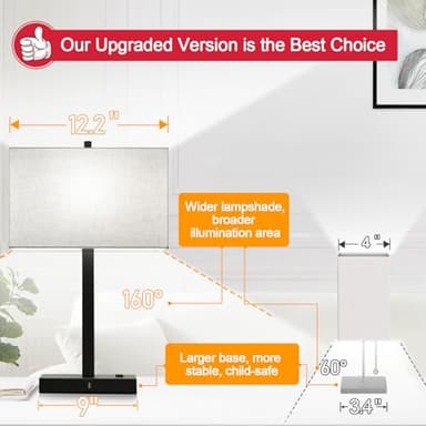 21" Touch Bedside lamps with 2 USB & AC Outlets, 3-Way Dimmable Bedside Table Lamps Set of 2 for Bedroom Living Room Office Reading, Gray Shade Lamps for Night Stands, 5000K LED Bulbs Included - Image 5