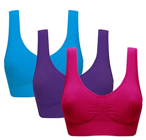 Vermilion Bird Women's 3 Pack Seamless Comfortable Sports Bra with Removable Pads 3XL/Shirt Size 16W,18W Red &Blue &Purple - Image 1