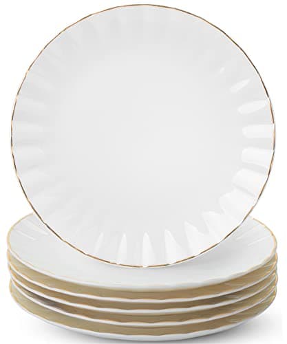 BTaT- White Dessert Plates, Set of 6, 8 inch, White Porcelain with Gold Trim, Small Plate, Small Appetizer Plates, Christmas Gifts - Image 1