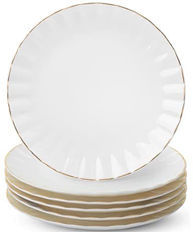 BTaT- White Dessert Plates, Set of 6, 8 inch, White Porcelain with Gold Trim, Small Plate, Small Appetizer Plates, Christmas Gifts - Image 1