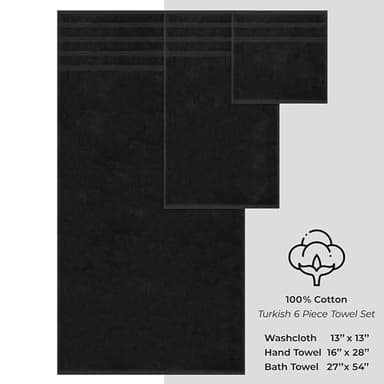 American Soft Linen Luxury 6 Piece Towel Set, 2 Bath Towels 2 Hand Towel 2 Washcloths, 600 GSM 100% Cotton Turkish Towels for Bathroom, Black Towel Sets - Image 4