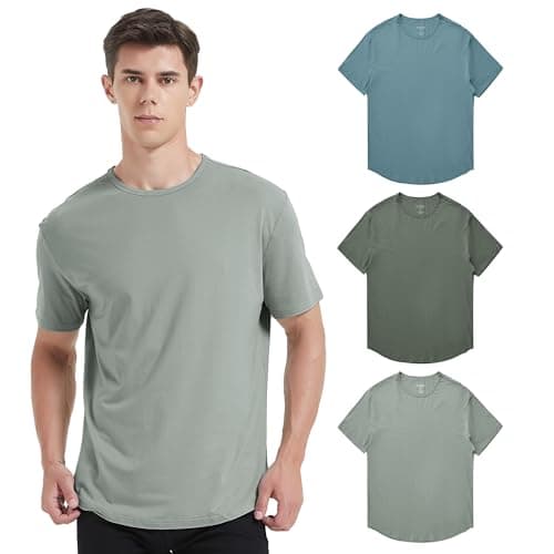 netdraw Men's Ultra-Soft Bamboo Viscose T-Shirt, Curved Hem Lightweight Cooling Cotton Blend Casual Tee, Sage/Olive Green/Smoke Blue, Large - Image 1