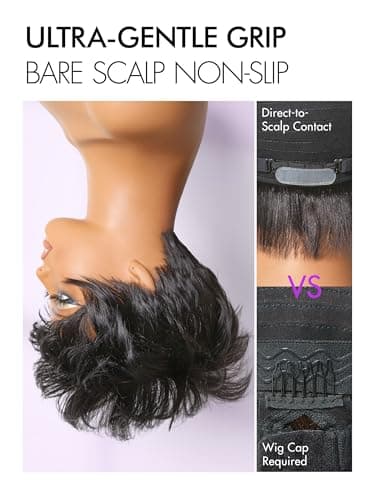 LUVME HAIR Ultra Comfort Throw On & Go Short Pixie Cut with Bangs Skin Friendly Cotton Cap 100% Real Human Hair Glueless Wig Glueless Wig Hair Loss Friendly Full Machine Made - Image 5