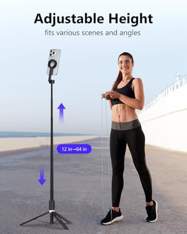 UBeesize Magnetic Tripod for iPhone with Remote, 64’’ Extendable Phone Stand for Video Recording/Vlogging, N52 Strong Holder for iPhone 12-17/Android, Portable Travel Selfie Stick Tripod(Black) - Image 3