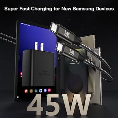 45W Super Fast Charger Type C, [2 Pack] 45 Watt USB-C Charger PD/PPS Wall Charging Block for Samsung Galaxy S25 Ultra/S25+/S25/S24/S23 Ultra/S23+/S22 Ultra/S22+/S20 Ultra, Tab S8(with 2X 6.6ft Cable) - Image 7