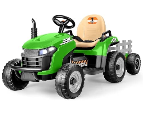 ARBELI 12V 7AH Ride on Tractor w/Tiltable Trailer & Remote Control, 2x45W Motors, Bluetooth, Music, Shifter, Electric Car for Kids Ages 2-5, Green - Image 1