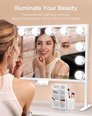 BESTOPE PRO Vanity Mirror with Lights, 23.6'' x 22.4'' Height Adjustable Makeup Hollywood Mirror with 3 Color Modes, 10X Magnification and 2 Storage Boxes, USB Charging Port, Phone Holder, Women Gifts - Image 2
