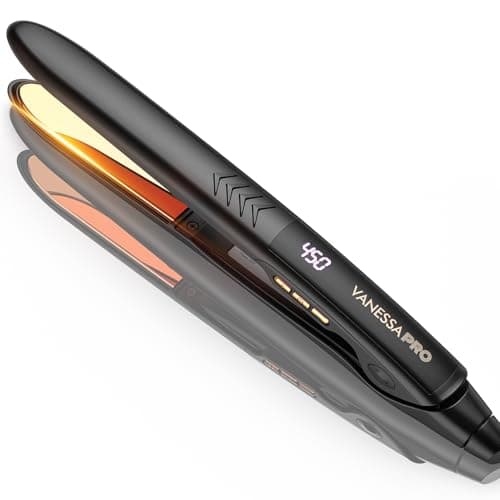 VANESSA PRO Flat Iron Hair Straightener, 100% Pure Titanium Flat Iron for One Pass to Achieve a Sleek Look, Curls Beautifully & Straightens Well - 1 inch - Image 1
