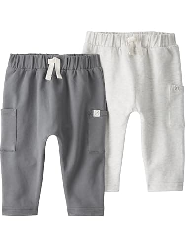 little planet by carter's Baby 2-Pack Pants Made with Organic Cotton, Gravel Gray, NB - Image 1