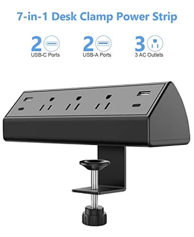 Jgstkcity Desk Clamp Power Strip,40W Total Fast Charging Station,2 PD 20W USB C Ports,Desk Edge Mount Surge Protector for Home, Office,3 Outlets,Fit 1.96" Tabletop Edge,ETL Listed - Image 2