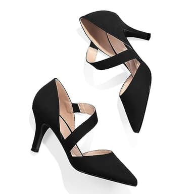mysoft Women's Pointed Toe Low Stiletto Heel Dress Pumps Shoes - Available in Wide Sizes Black-Suede - Image 7