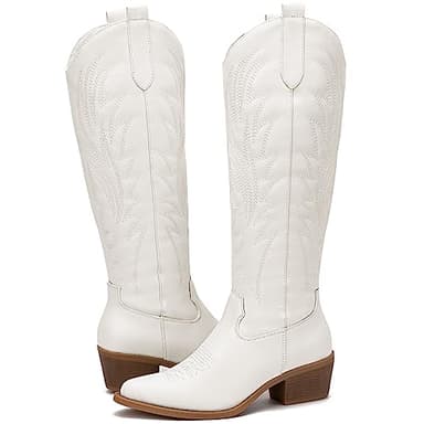 GLOBALWIN White Cowboy Boots for Women Knee High Boots Western Embroidered Cowgirl Boots 8M - Image 2