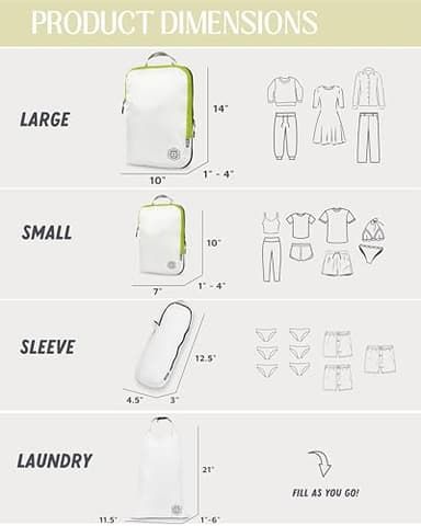 Compression Packing Cubes 6 Piece Set for Travel - Lightweight, Durable Clothes Organizer for Carry-On Luggage and Backpacks by TRIPPED Travel Gear (White and Green) - Image 5