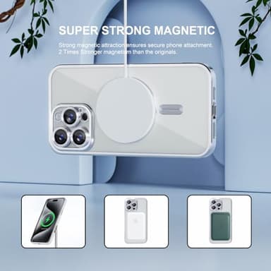 Misea Magnetic for iPhone 16 Pro Case Compatible with MagSafe [Never Yellowing] [Military Grade Drop Protection] Full Camera Lens Protector Plating Soft Clear Phone Case for Women 6.3", Silver - Image 5