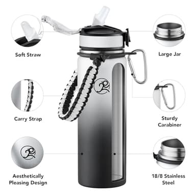 GOSWAG Insulated Sports Water Bottle, 24oz 2 Lids(with Straw/No Straw), Stainless Steel Water Bottles with Paracord Handle, Insulated Bottle with Double-Wall Vacuum Insulation - Image 3