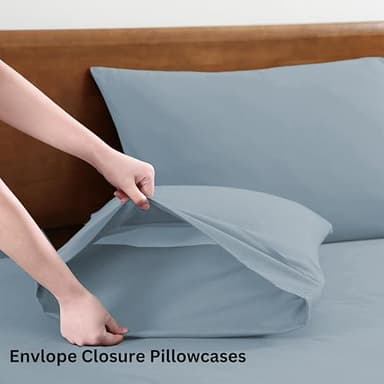 LANE LINEN 100% Organic Cotton Full Sheets Set 4-Piece Pure Percale Soft Bedding Breathable Fits Mattress Upto 15" Deep - French Blue - Image 6