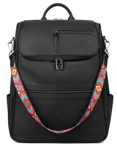 FADEON Laptop Backpack for Women Leather Travel Backpack with Laptop Compartment, Designer PU Shoulder Laptop Bag Black - Image 9