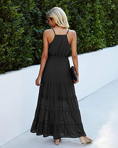 PRETTYGARDEN Women's Casual Summer Dress Spaghetti Strap Sleeveless High Waist Beach Long Maxi Sun Dresses (Black,Small) - Image 3