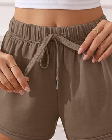 Neer 3 Pack Women's Sweat Shorts, High Waisted Athletic Short Casual Comfy Lounge Workout Shorts with Drawstring Pocket(Large,Black, Coffee, Light Gray) - Image 5