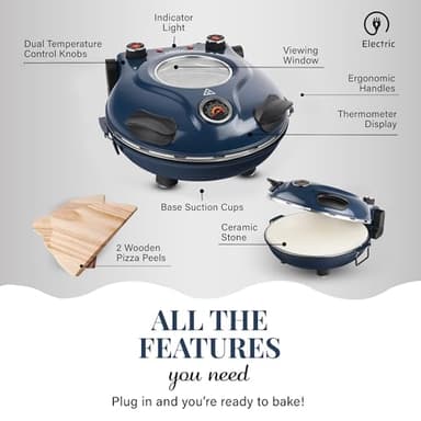 PIEZANO Crispy Crust Pizza Oven by Granitestone – Electric Pizza Oven Indoor Portable, 12 Inch Indoor Pizza Oven Countertop, Pizza Maker Heats up to 800˚F for Stone Baked Pizza at Home - Navy - Image 4
