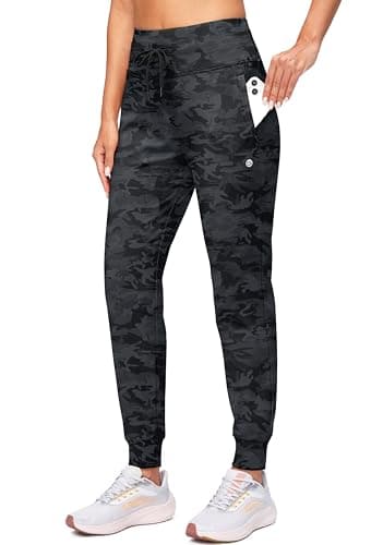G Gradual Women's Fleece Lined Joggers High Waisted Water Resistant Thermal Winter Sweatpants Running Hiking Pockets(Grey Camo, XS) - Image 1