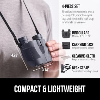 GORILLA GRIP 10x25 Compact Binoculars for Adults with Strap, Superior High Powered Clear 10X Magnification, Lightweight, Bird Watching, Hunting, Stargazing, Adjustable Eye Cups, Black - Image 6