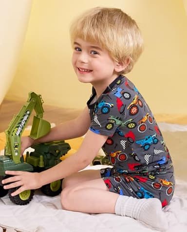 babee Reshinee Bamboo Viscose Toddler Truck Pajamas Boys Girls Kids Baby Cool Short Summer Pjs Set 4-5T Two Piece - Image 9