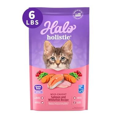 Halo Holistic Kitten Food, Wild Caught Salmon & Whitefish Recipe, Grain Free Dry Cat Food, Complete Digestive Health, 6 lb Bag - Image 1