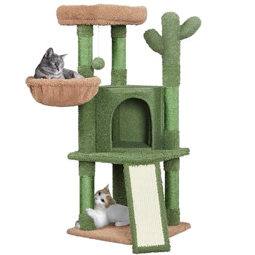 Yaheetech Cactus Cat Tree, 42in Cat Tower for Indoor Cats, Multi Level Kitten Condo Scratching Post, Cat Activity Center Pet Furniture w/Ball, Plush Perch, Platform, Basket - Image 1