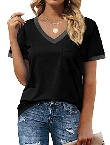 Plus Size Spring Clothes for Women 3X Short Sleeve Shirts V Neck Summer Tops Beach Fashion Vacation Outfits Black - Image 2