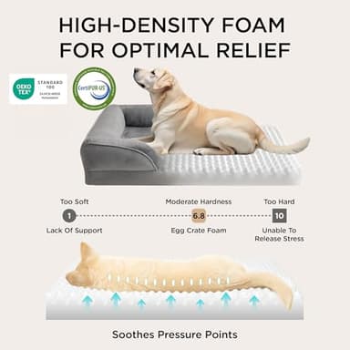 Bedsure Orthopedic Dog Bed Medium Size Dogs - Washable Small Medium Dog Cat Bed Waterproof, Comfort Cats Couch Sofa with Washable Removable Cover, Pets Bed with Nonskid Bottom, Grey, 28" - Image 3