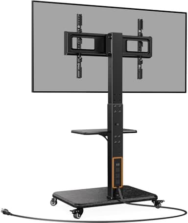 Perlegear Mobile TV Stand with Power Outlet, Tilt & Swivel Rolling TV Cart for 32 to 65 70 75 inch TVs up to 110 lbs, Height Adjustable Rolling TV Stand with Wheels, Max VESA 600x400mm, PGTVMC17 - Image 1