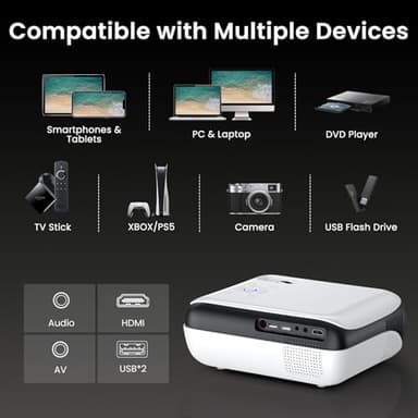 HAPPRUN Native 1080P Bluetooth Projector, Full HD Portable Outdoor Movie Projector with Built-in Speaker, Compatible with Smartphone, HDMI, USB, AV, Fire Stick, PS5 for Home, Bedroom, Outdoor Use - Image 7