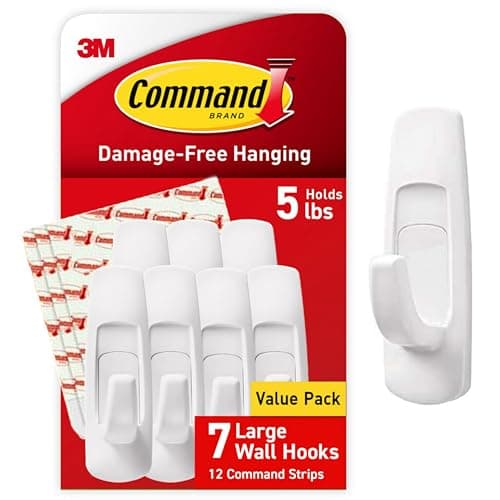 Command 5 lb Large Utility Hooks, 7 Wall Hooks and 12 Command Strips, Damage-Free Hanging with Adhesive Strips, No Tools for Hanging, Organization and Storage - Image 1