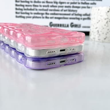 FABSPARK Case for iPhone 13,Cute 3D Transparent Meteorite Bubble Water Ripple Pattern Curly Wavy Frame Case,Soft TPU Shockproof for iPhone 13 6.1 Inch,Clear Pink - Image 4