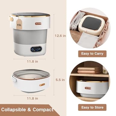 LGLRTD Portable Washing Machine, 15L Small Foldable Washer with 3 Cleaning Modes for Baby Clothes, Underwear, Small Items, Mini Collapsible Laundry for Travel Apartment Home Dorm Hotel Camping (White) - Image 4