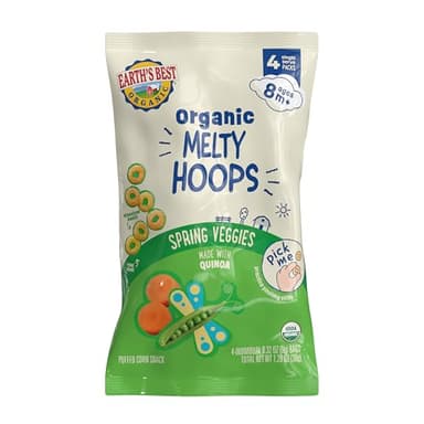 Earth's Best Organic Melty Hoops, Bite-Sized Snacks for Babies 8 Months and Up, Spring Veggie, 0.32 Ounce Individual Bags (Pack of 4) - Image 1
