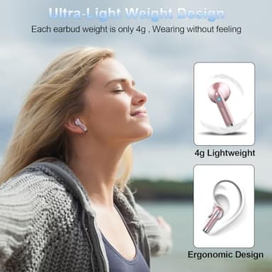Wireless Earbuds, Bluetooth Headphones 5.4 with ENC Noise Cancelling Mic, 40H Bluetooth Ear buds Stereo Bass with LED Display Charging Case, IP7 Waterproof Wireless Earphones for Android/iOS, Rosegold - Image 4