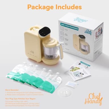 Chefhandy Baby Food Maker, Steamer & Blender with Stainless Steel Basket, Puree Maker with Auto/Manual Blend, Bottle Warmer & Sterili-zer, Safe & Easy-to-Clean Compact Baby Food Processor (Yellow) - Image 6