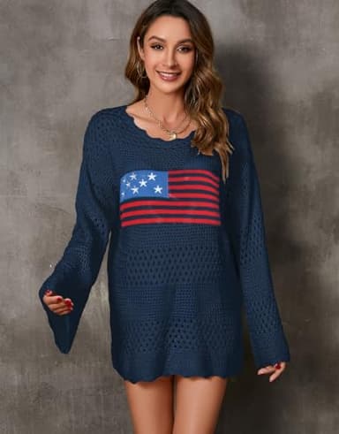 Alsol Lamesa Women’s Swimsuit Crochet Cover Up Summer Long Sleeve Knit Bathing Suit Cover Up Swimwear Mesh Tops - Image 2