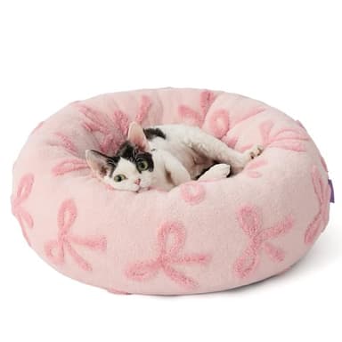 LE SURE Donut Cat Beds for Indoor Cats - Round Small Dog Bed Calming Pet Beds, Cute Modern Beds with Jacquard Shaggy Plush & Anti Slip Bottom, 20 Inch, Pink Taffy - Image 7