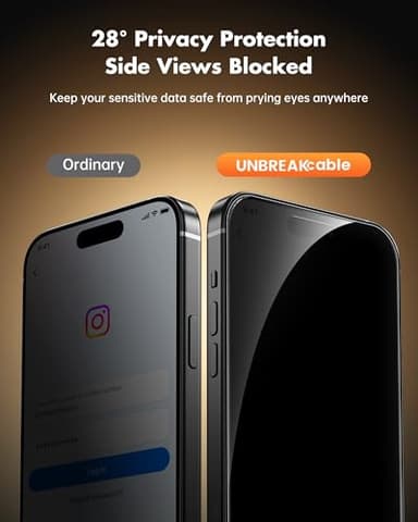 UNBREAKcable Privacy Screen Protector for iPhone 15 Plus, Anti-Spy Shatterproof Tempered Glass [True 28°Anti Spy] [9H Hardness] [Easy Installation Frame] Black Protector for iPhone 6.7" - 2 Pack - Image 2