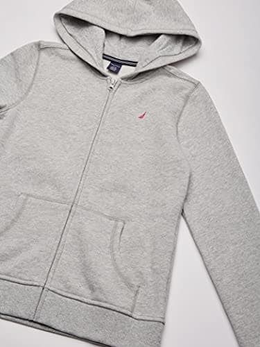 Nautica Girls' School Uniform Full-Zip Fleece Hoodie, pastel grey, Medium(8/10) - Image 2